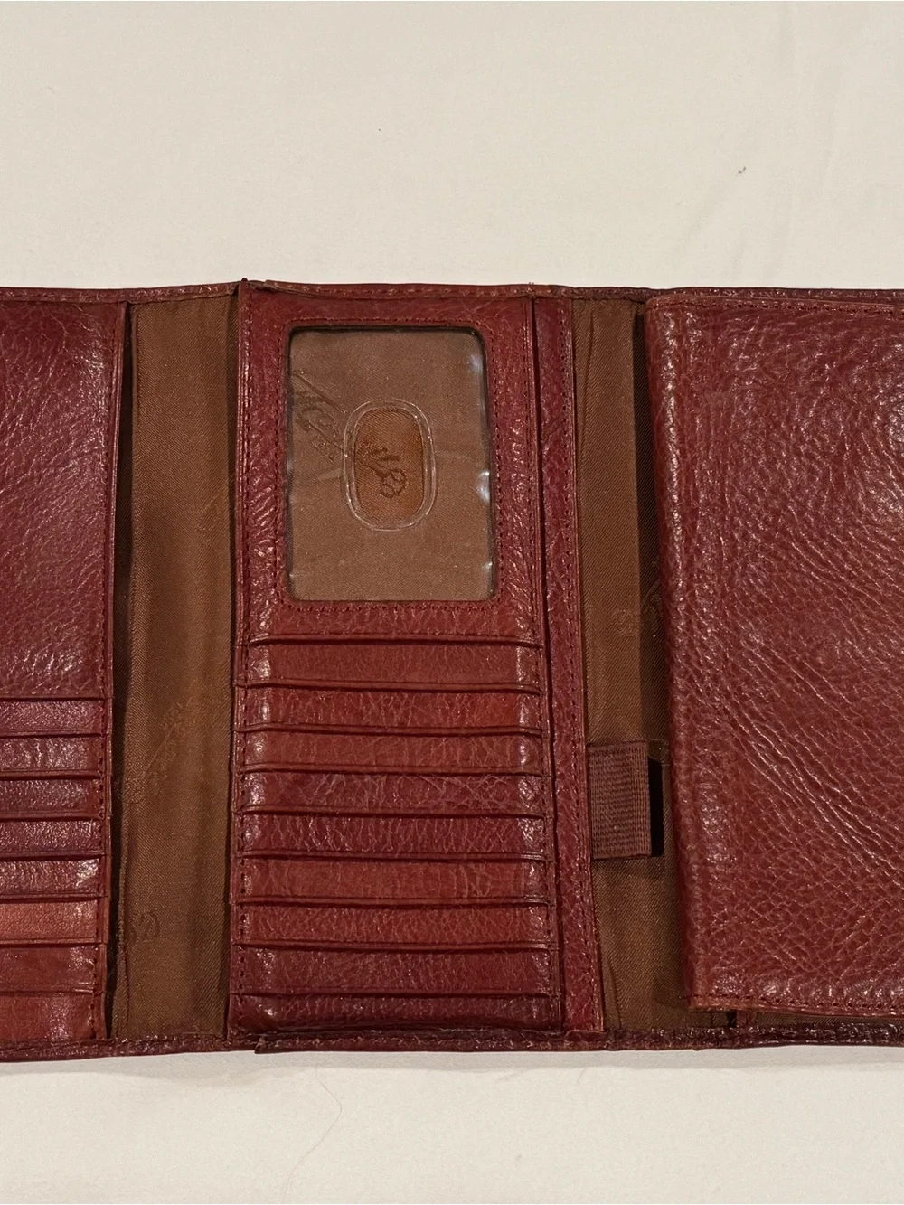 Fossil Vintage Brown Leather Trifold Wallet with Removable Checkbook Cover